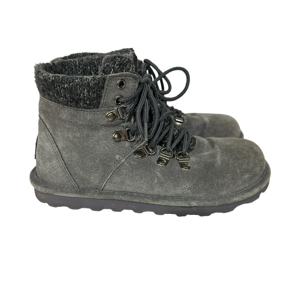 BearPaw Marie Suede Knit Gray Lace Up Winter Ankle Boots Size 7